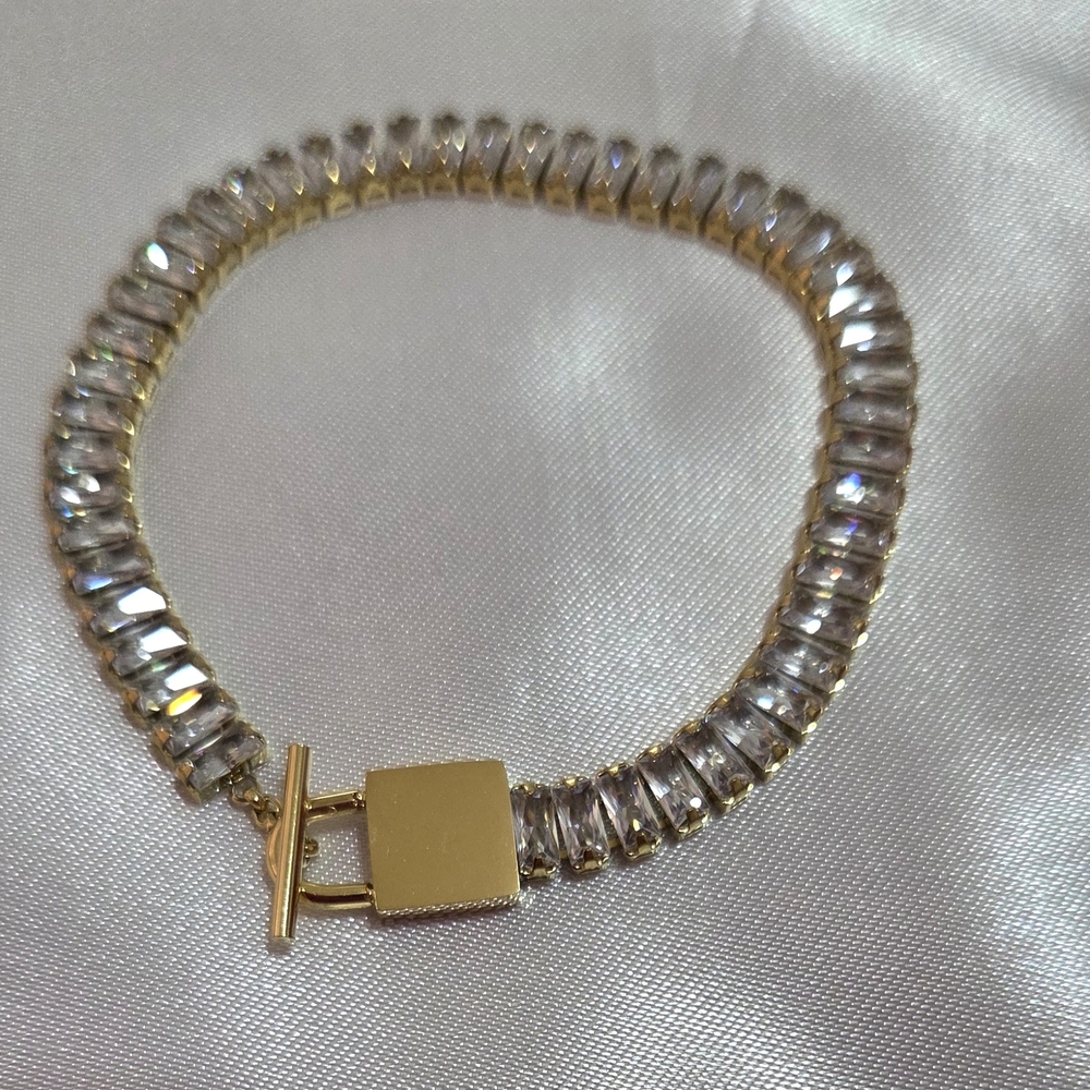 18K Gold Plated Baguette CZ Tennis Bracelet Stainless Steel Women